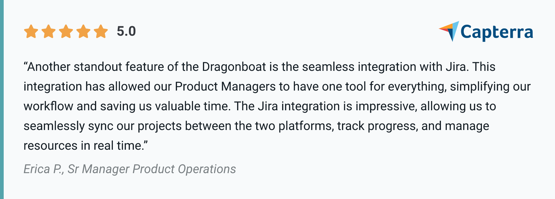 Dragonboat Customer Review A real Dragonboat customer review on Capterra to demonstrate an alternative to Jira Align.