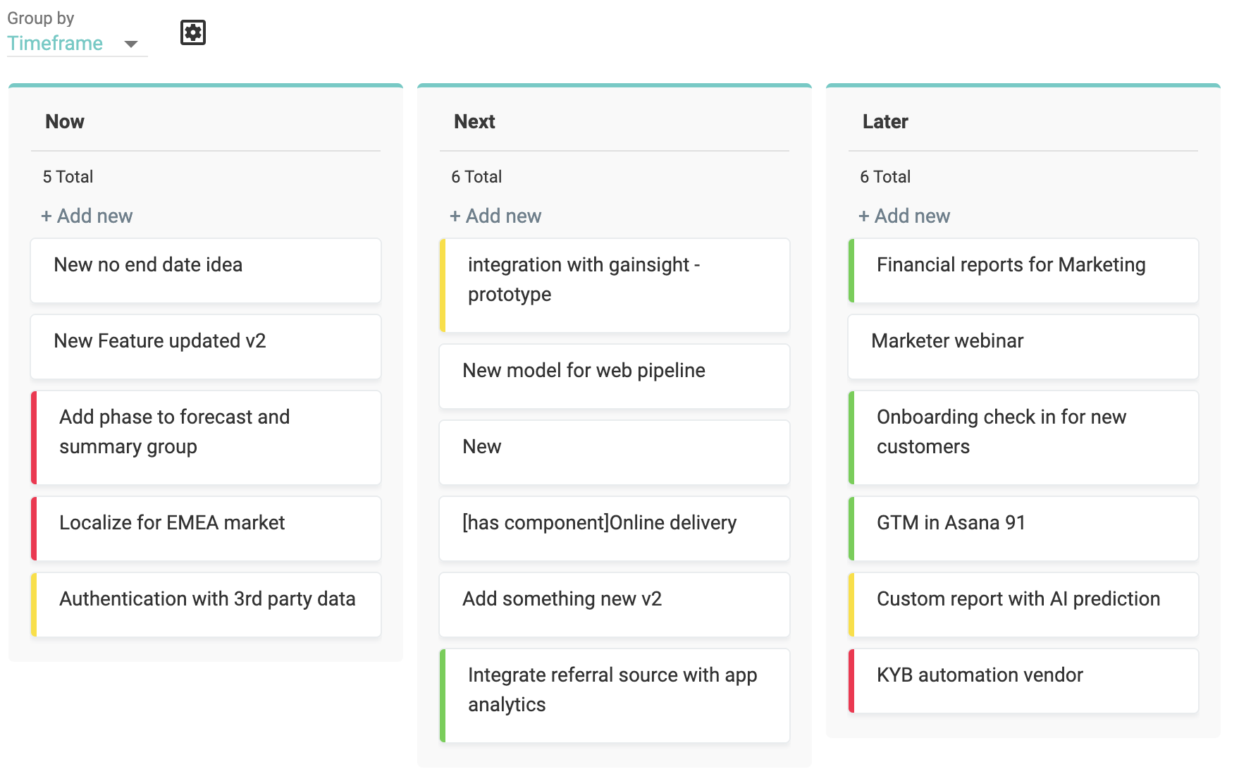Lean Roadmap Screenshot of a lean roadmap in Dragonboat.